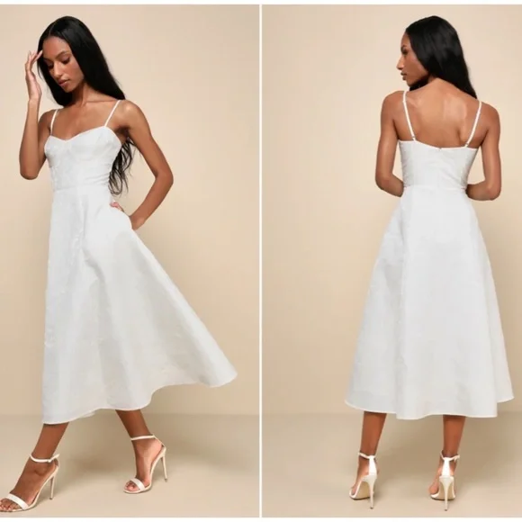 LULU's Chic Bridal Shower Reception Elegant Bustier Floral Wedding Midi Dress - Picture 4 of 5